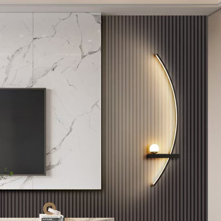 Curved LED ambient wall lamp with integrated shelf