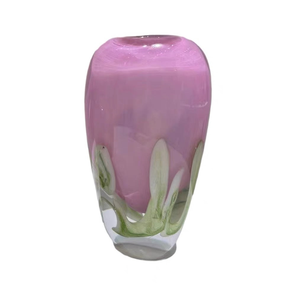 Hand-Blown Art Glass Decorative Bud Vase with Encased Organic Swirl and Clear Base