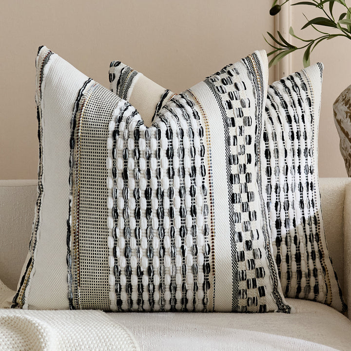 Handloom Textured Striped Square and Lumbar Pillow Covers