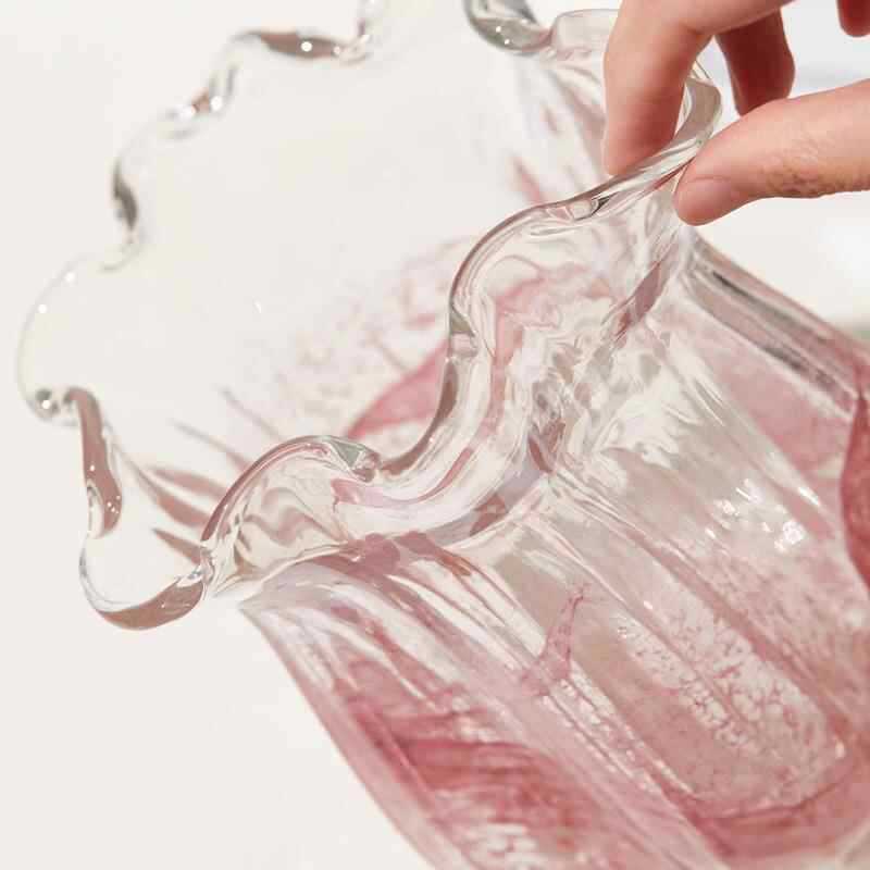 Handcrafted Iridescent Ribbed Tulip-Shaped Glass Vase