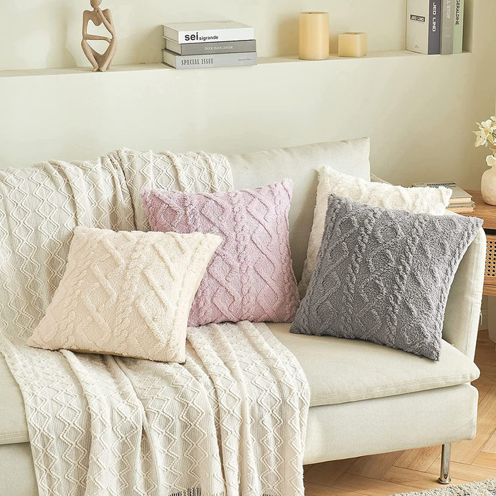 Textured Plush Shag Square Decorative Throw Pillow Cover with Geometric Tufting