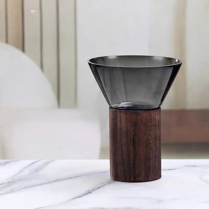 Decorative Glass Bowl with Wooden Base