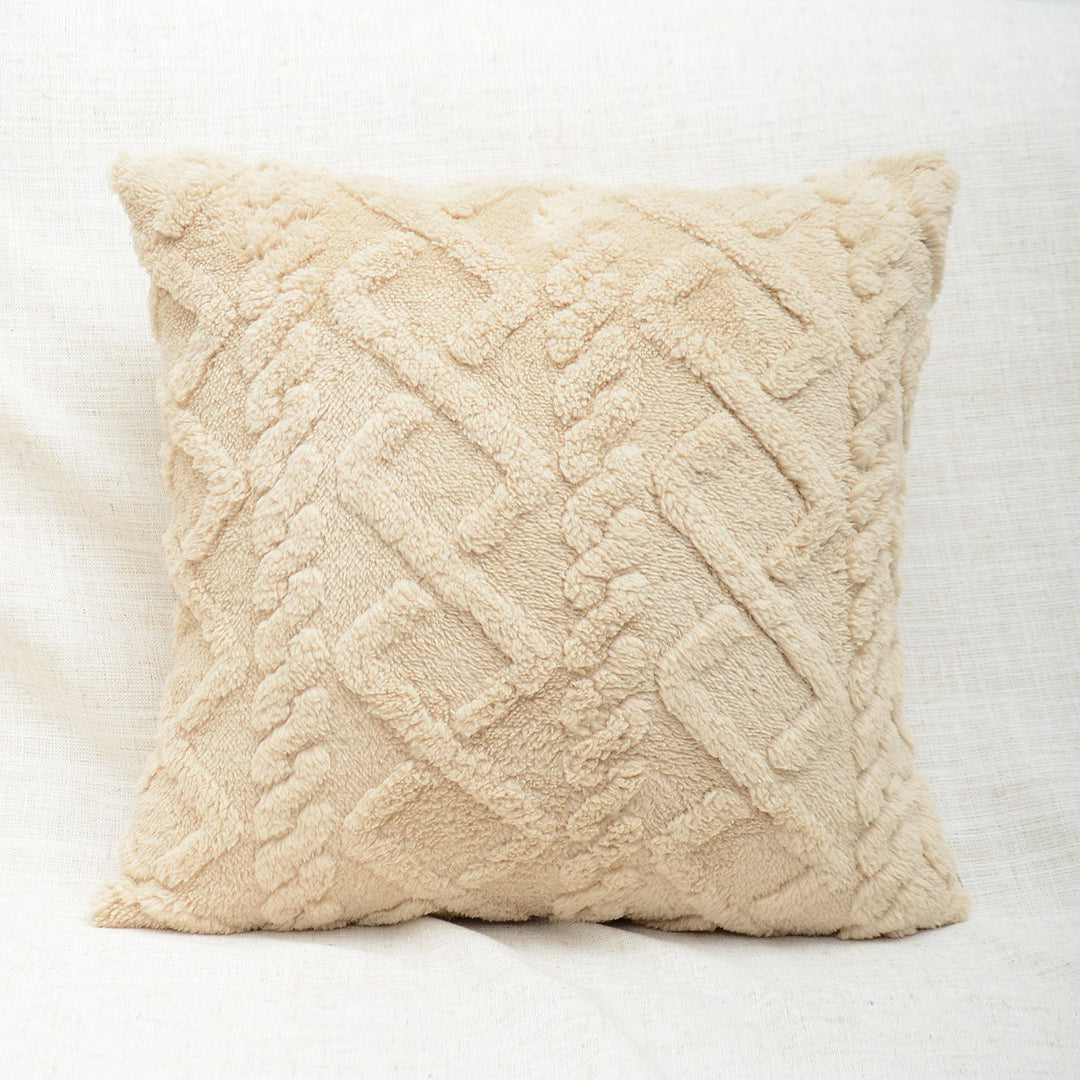 Textured Plush Shag Square Decorative Throw Pillow Cover with Geometric Tufting