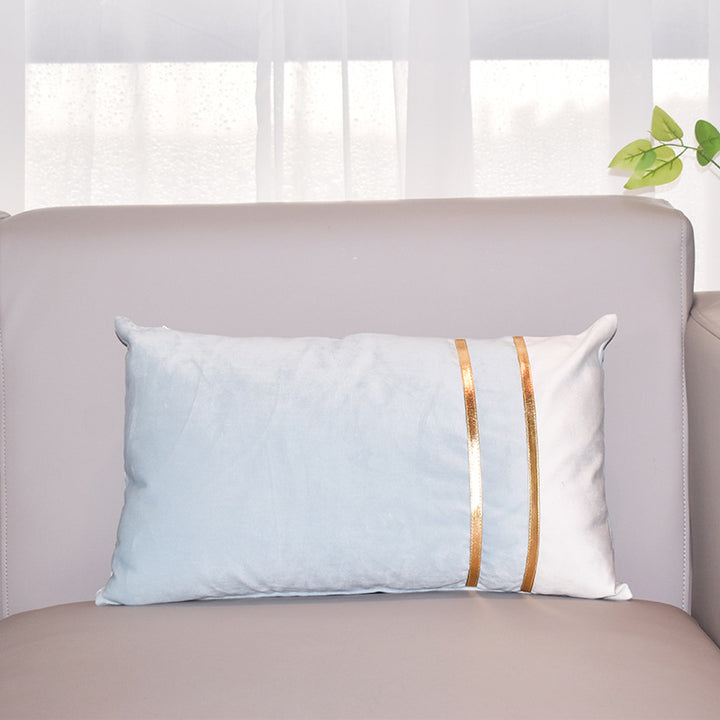 Rectangular Velvet-Blend Lumbar Cushion Cover with Dual Metallic Gold Bands
