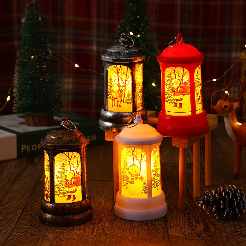 Nostalgic Christmas lantern with glowing Santa Claus motif