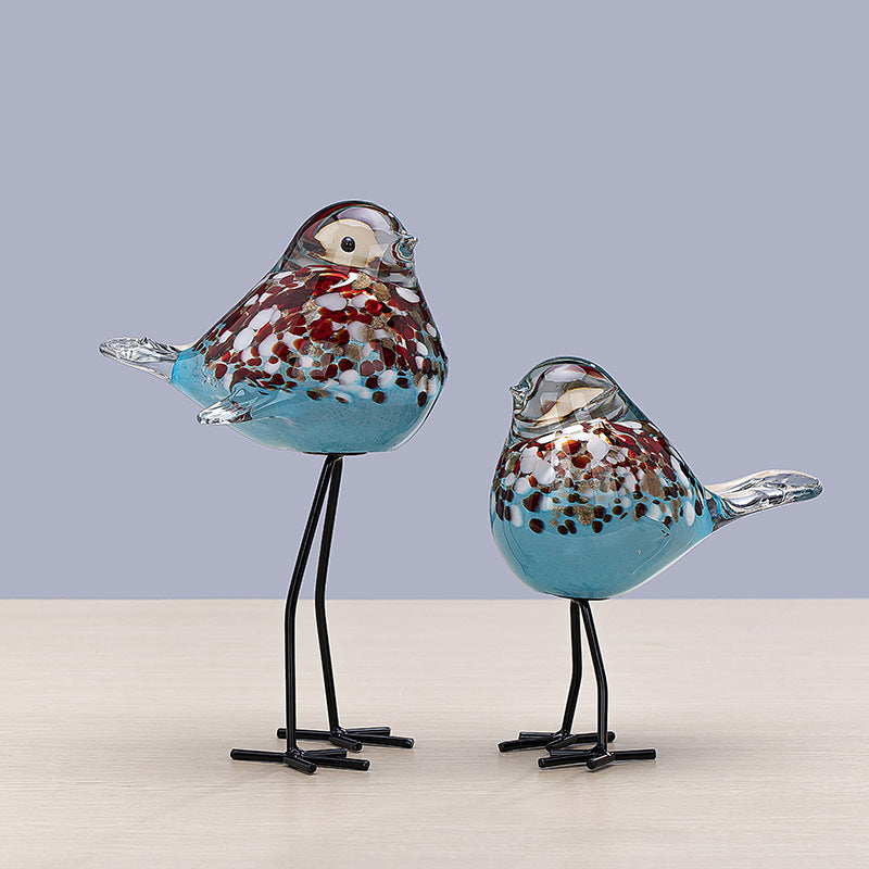 Hand-Blown Art Glass Standing Bird Sculpture on Metal Legs