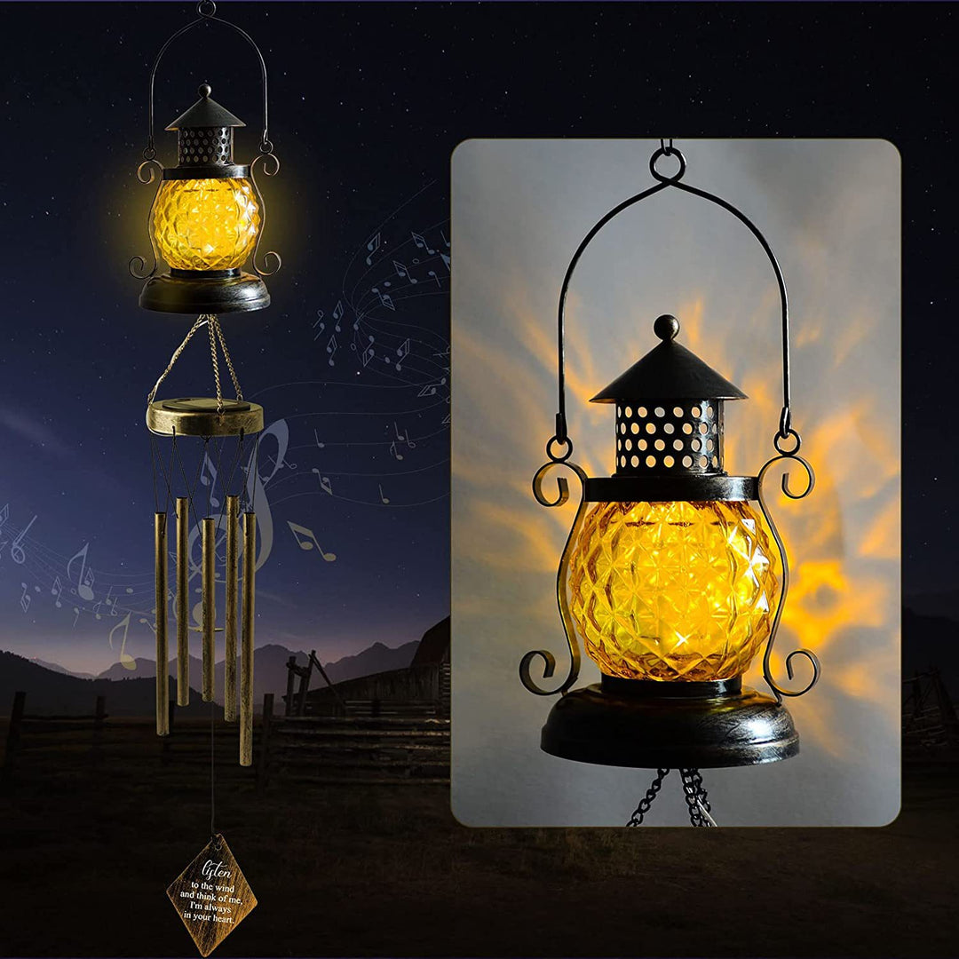 Hanging Flamingo Solar LED Wind Chime with Crackle Glass Globe