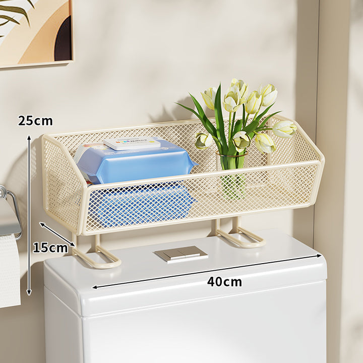 Bathroom Over-Toilet Mesh Organizer Shelf with Elevated Stand and Rust-Resistant Metal