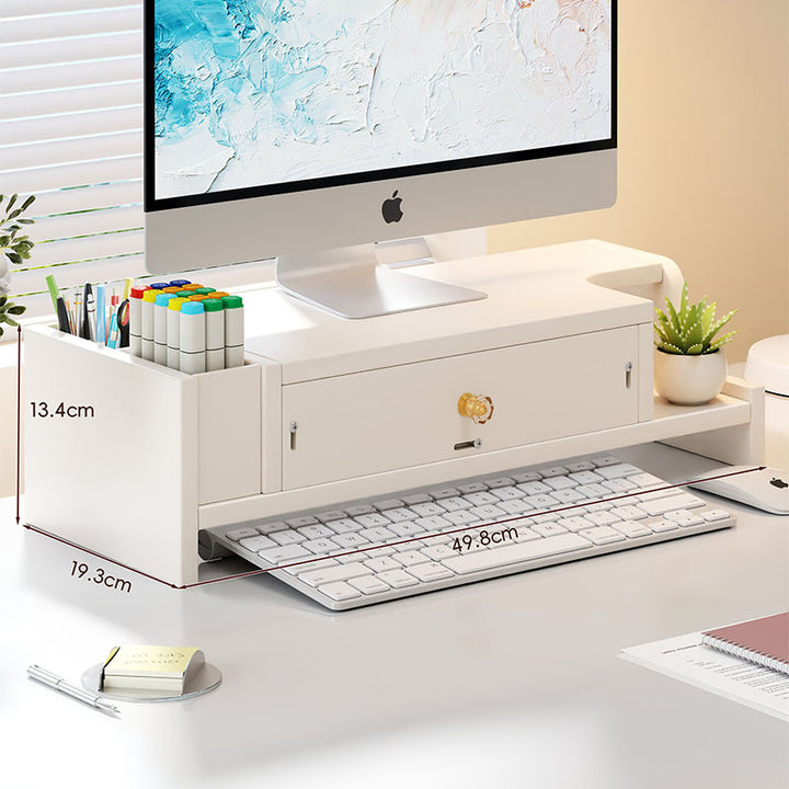 Wooden Monitor Riser with Lockable Drawer and Pen Organizer