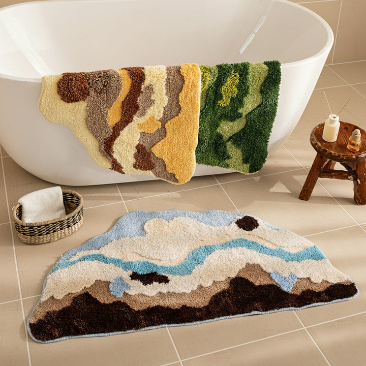 Shaped high-pile carpet runner with relief landscape texture