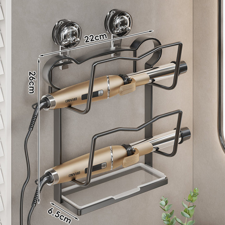 Wall-Mounted Multi-Tier Hair Styling Tool Organizer with Suction Mount and Removable Drip Tray