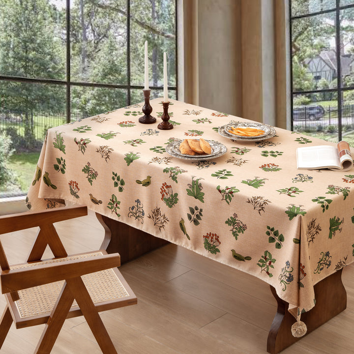 Rectangular tablecloth in linen look with pompom tassels