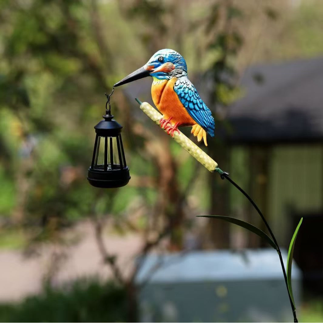 Hand-painted Kingfisher Garden Lantern Stake
