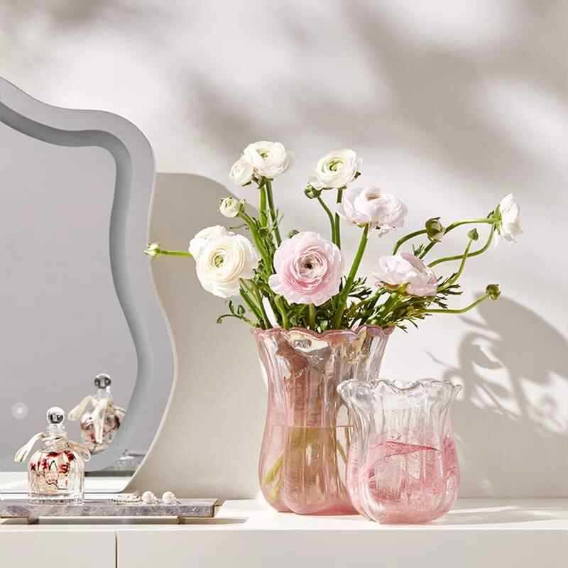Handcrafted Iridescent Ribbed Tulip-Shaped Glass Vase