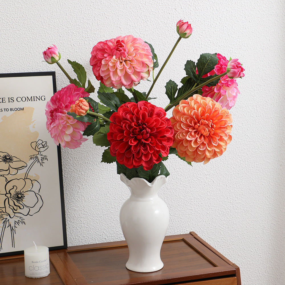 Artificial dahlia flower branch with realistic texture