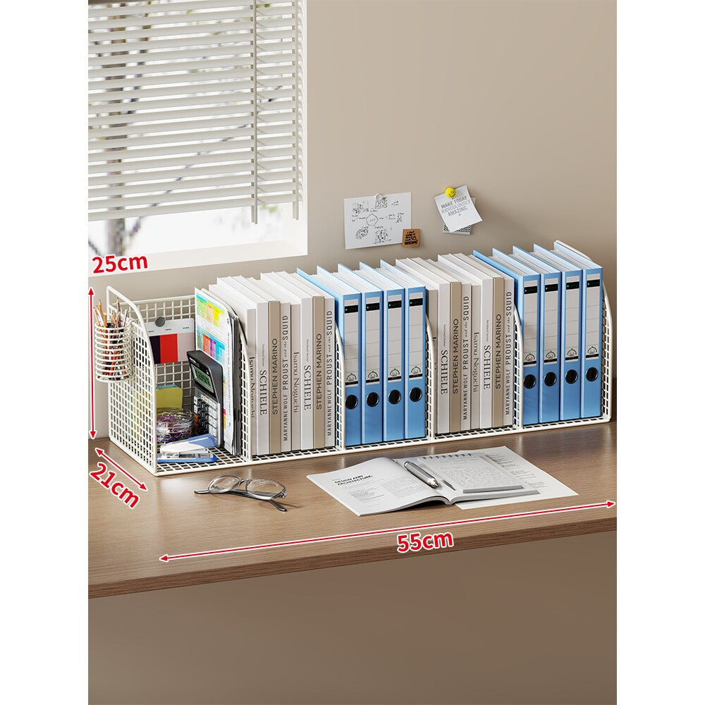 Extra-Wide Modular Metal Desk File Organizer with Adjustable Dividers and Integrated Pen Cup