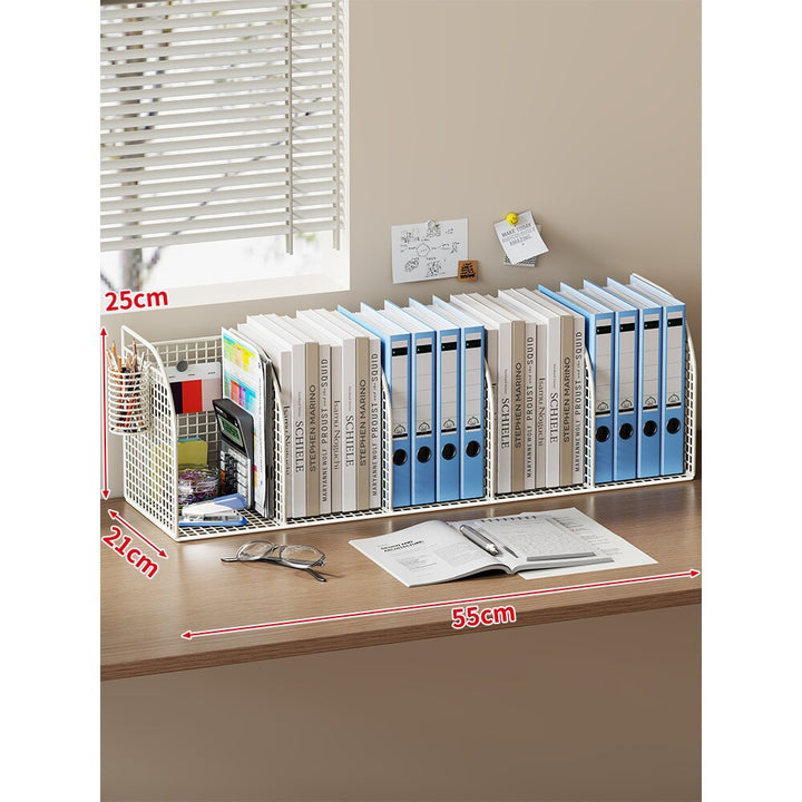 Extra-Wide Modular Metal Desk File Organizer with Adjustable Dividers and Integrated Pen Cup