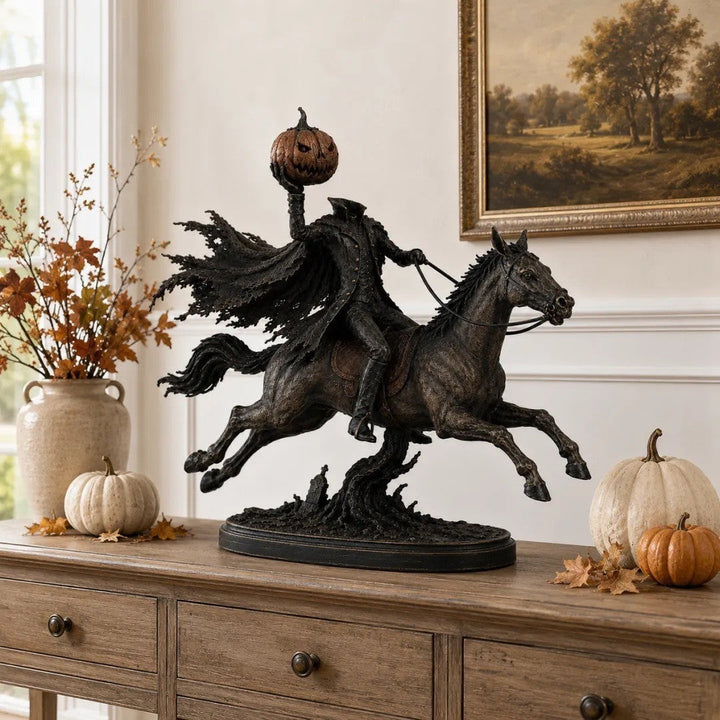 Decorative Halloween figure on horse with pumpkin