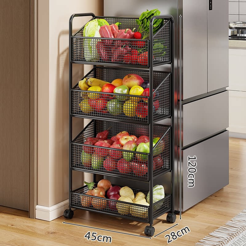 Multi-Tier Metal Mesh Kitchen Produce and Pantry Organizer with Slim Vertical Stackable Baskets