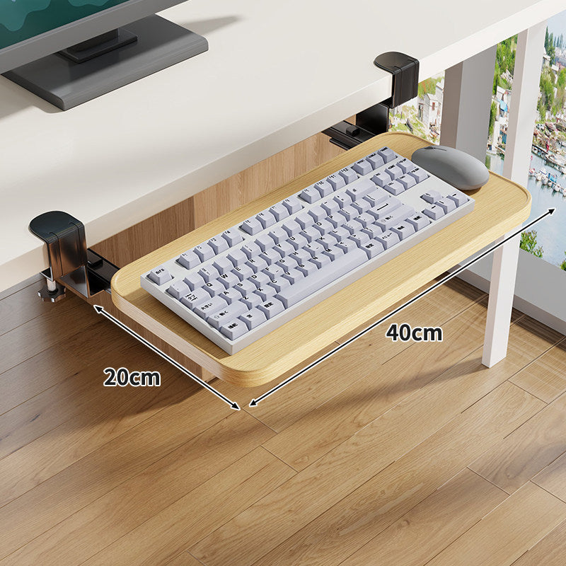 Clamp-Mounted Sliding Ergonomic Woodgrain Keyboard & Mouse Platform