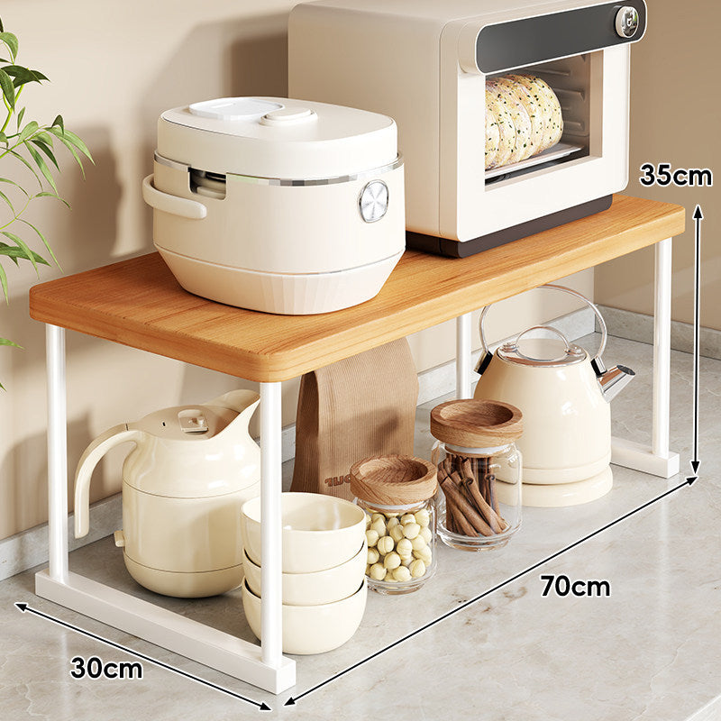 Countertop Appliance Riser Shelf with Wood-Top and Metal Frame