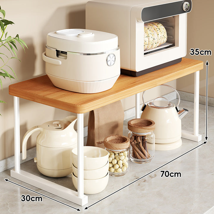 Countertop Appliance Riser Shelf with Wood-Top and Metal Frame