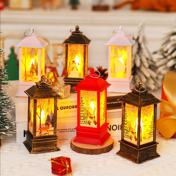 Nostalgic LED Christmas lantern with movable Santa motif