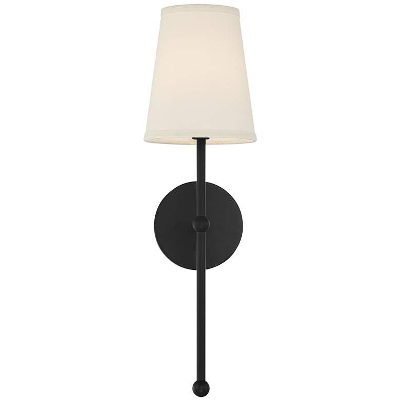Metallic vertical wall lamp with cone-shaped fabric shade