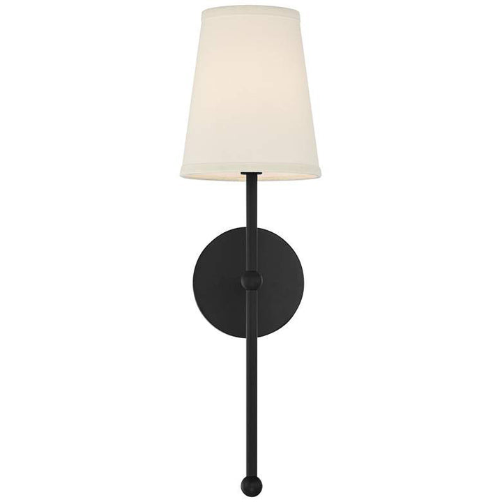Metallic vertical wall lamp with cone-shaped fabric shade