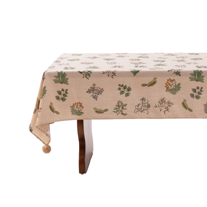 Rectangular tablecloth in linen look with pompom tassels