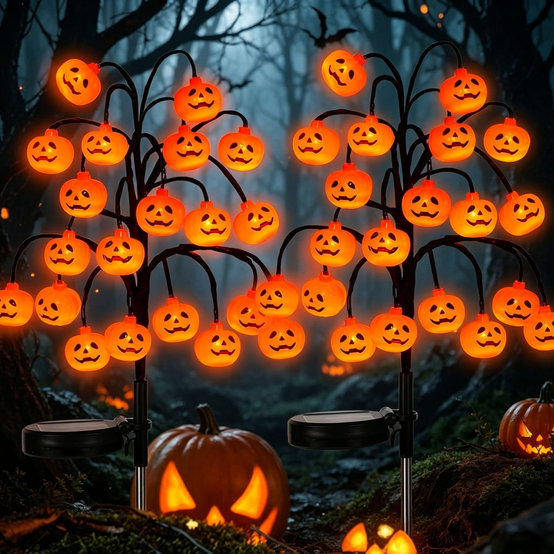 Battery-operated animated bat and spider LED string lights for outdoor Halloween display