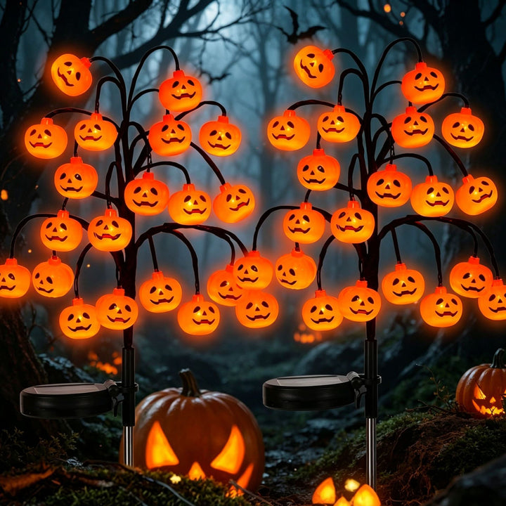 Battery-operated animated bat and spider LED string lights for outdoor Halloween display