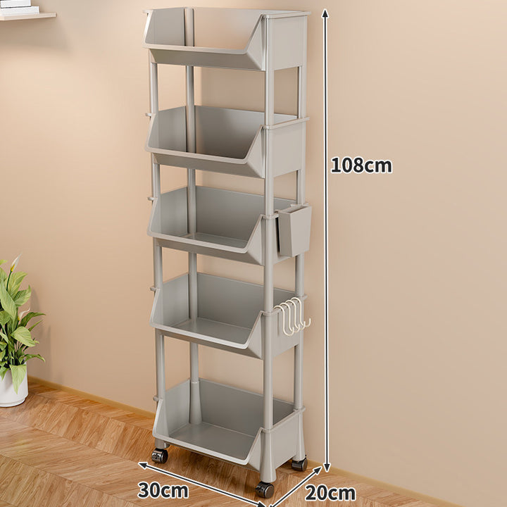 Slim Four-Tier Rolling Storage Cart with Stacking Open Bins