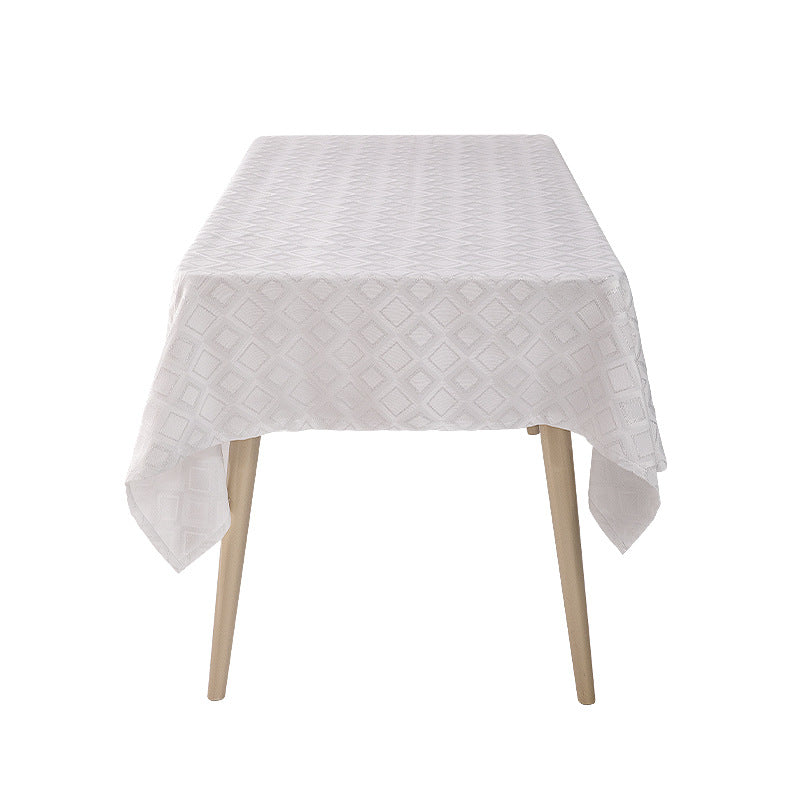 Woven jacquard tablecloth with diamond relief and easy-care cotton blend