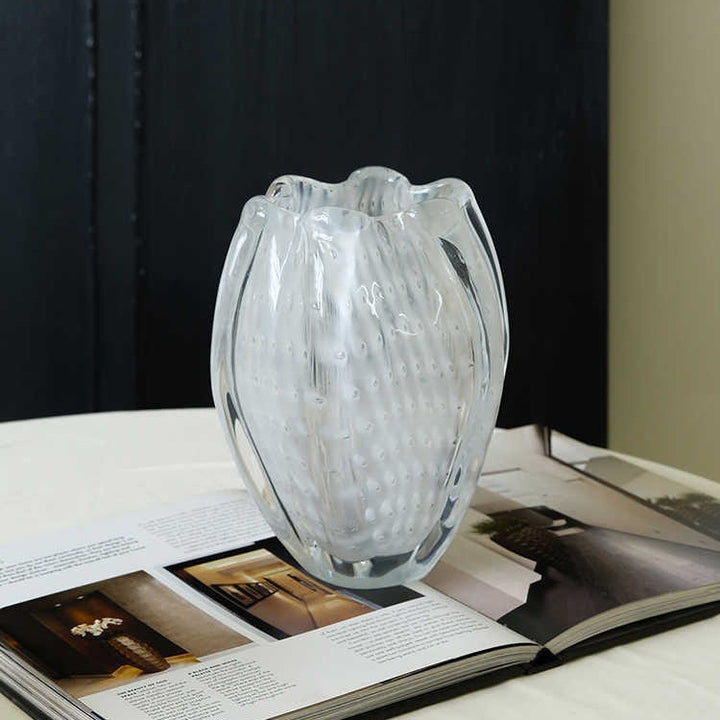 Hand-Blown Veined Tulip-Shaped Bud Glass Vase
