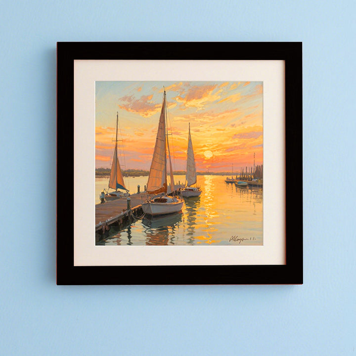 Framed Coastal Sunset Art Display