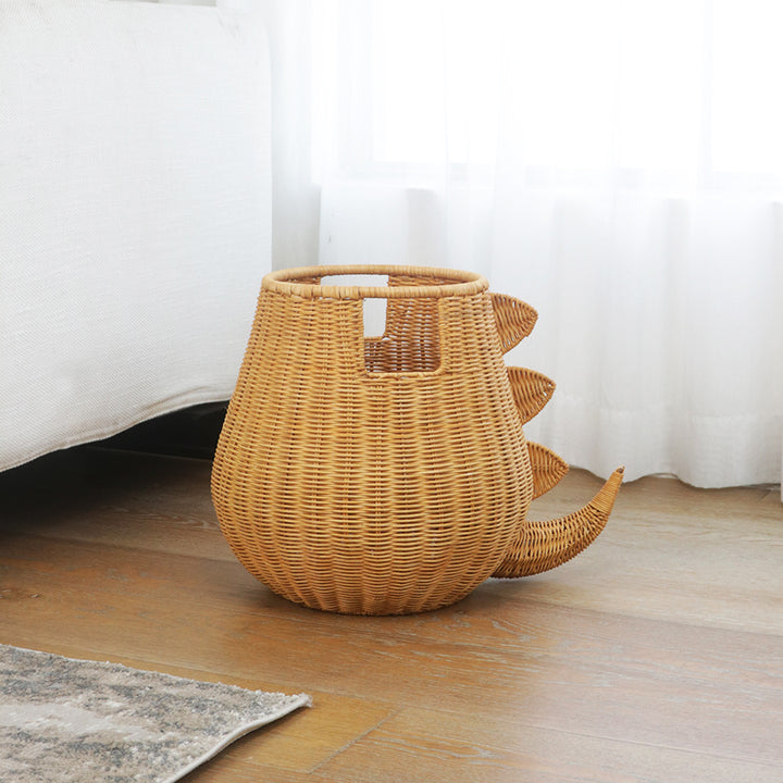 Handcrafted toy basket with dinosaur motif