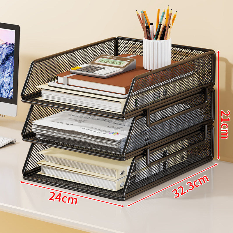 Stackable Three-Tier Metal Mesh Desk Letter Tray Organizer