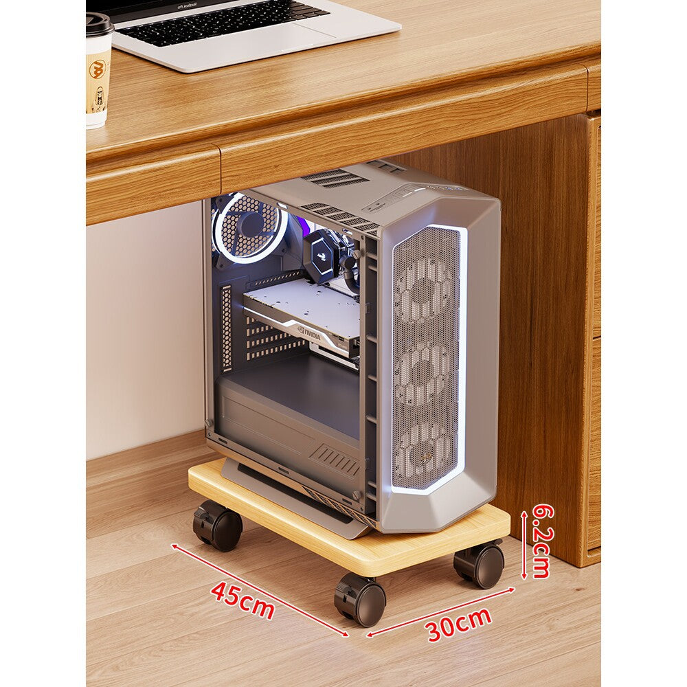 Mobile Under-Desk PC Case Pedestal with Low-Profile Ventilated Platform and Locking Swivel Wheels