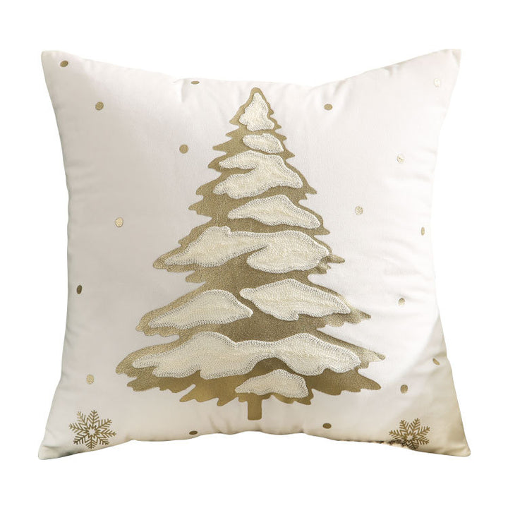 Velvet Embroidered Festive Accent Pillow Cover with Metallic Script