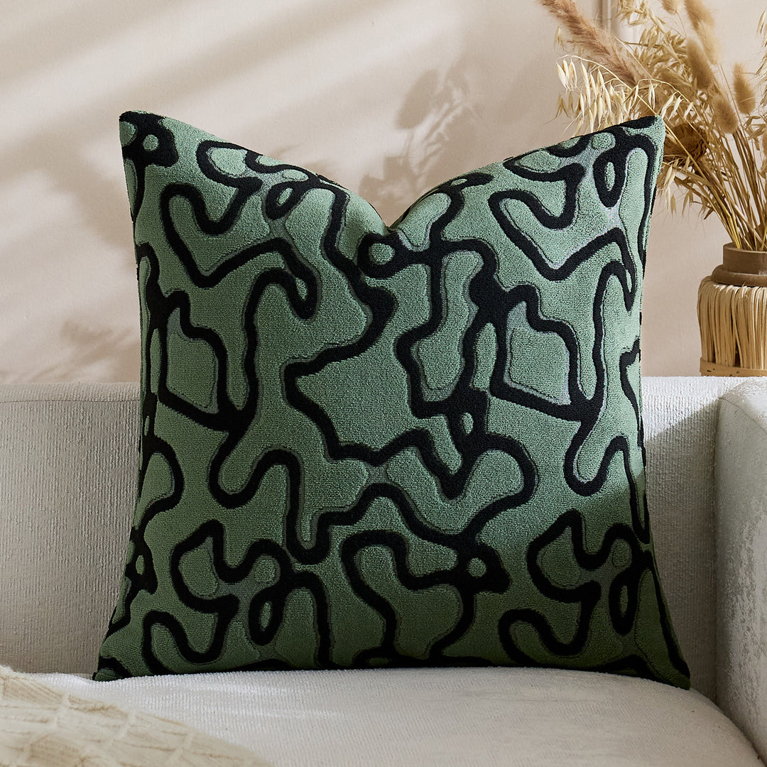 Tufted Chenille Abstract Maze Square Throw Pillow Cover