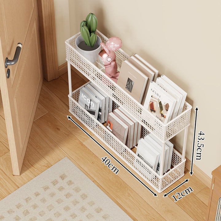 Slim Four-Tier Metal Mesh Narrow Bookshelf Organizer