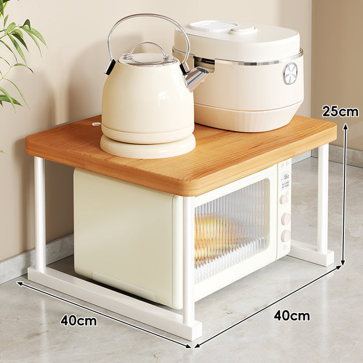 Countertop Appliance Riser Shelf with Wood-Top and Metal Frame
