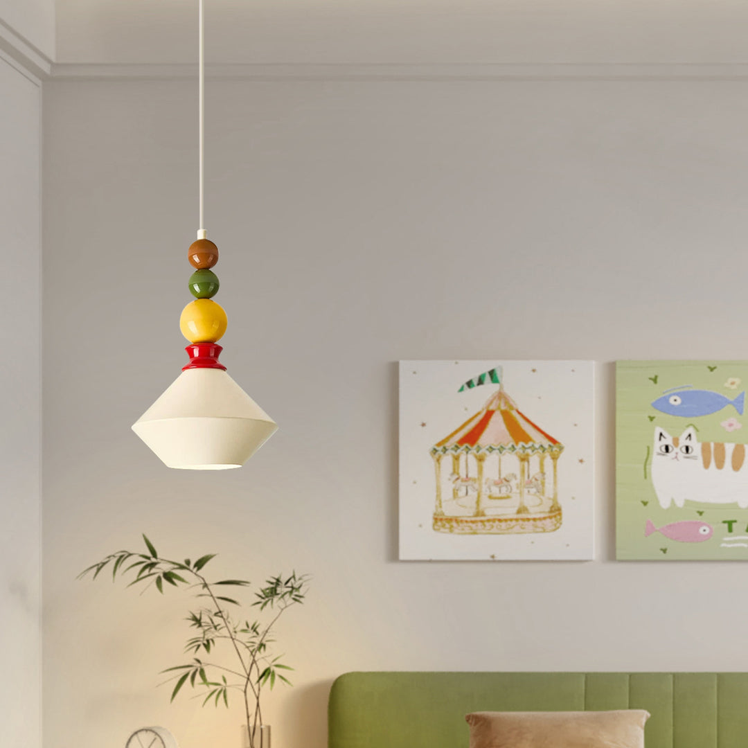 Mid-Century Geometric Ceramic Bead Pendant Light