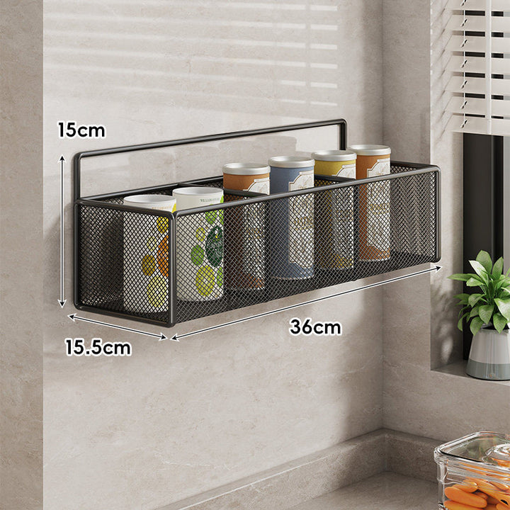 Wall-Mounted Mesh Multi-Purpose Kitchen Shelf with Hooks and Ventilated Basket