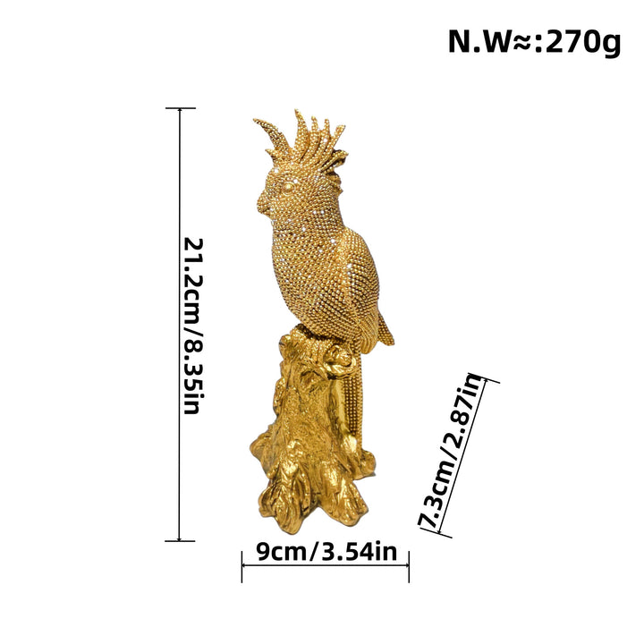 Shiny parrot figure on log