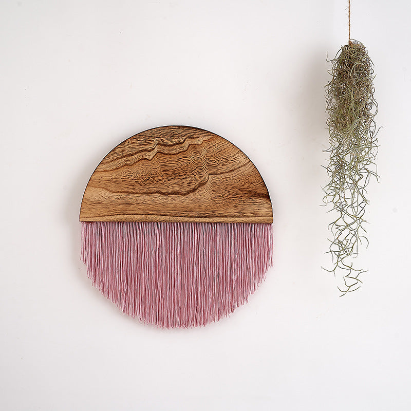 Macrame Wall Decor with Wooden Base