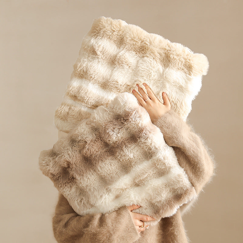 Square luxurious faux fur floor seat cover with dense long pile