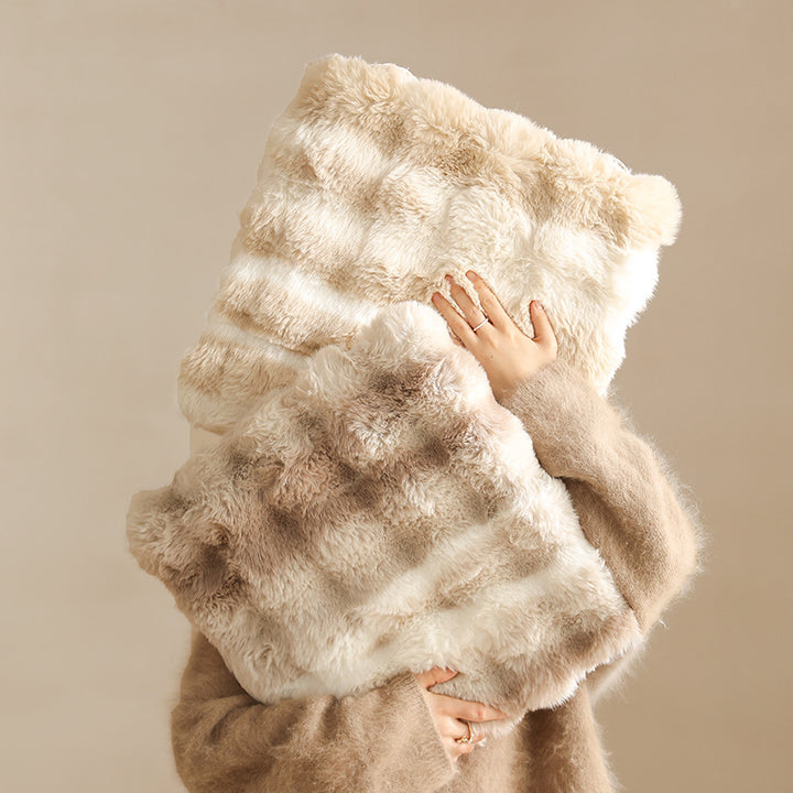 Square luxurious faux fur floor seat cover with dense long pile