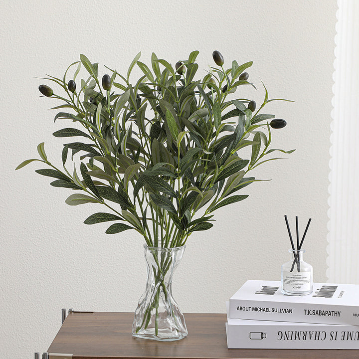 Artificial olive tree branch with detailed leaves and fruits